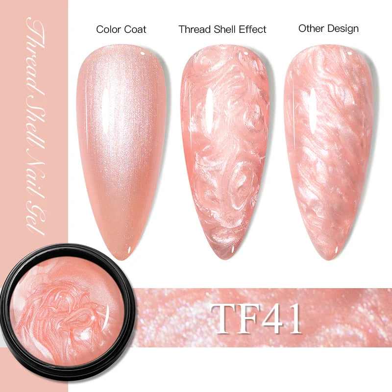 3D Thread Shell Gel Nail Polish - White, Pink, Purple Pearl