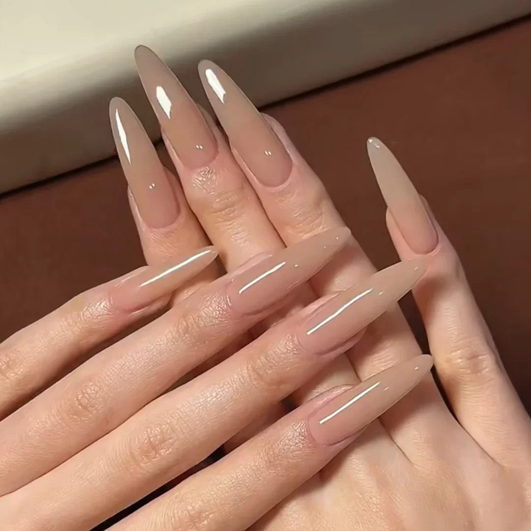 Long Stiletto Almond False Nails - 24Pcs with Glue