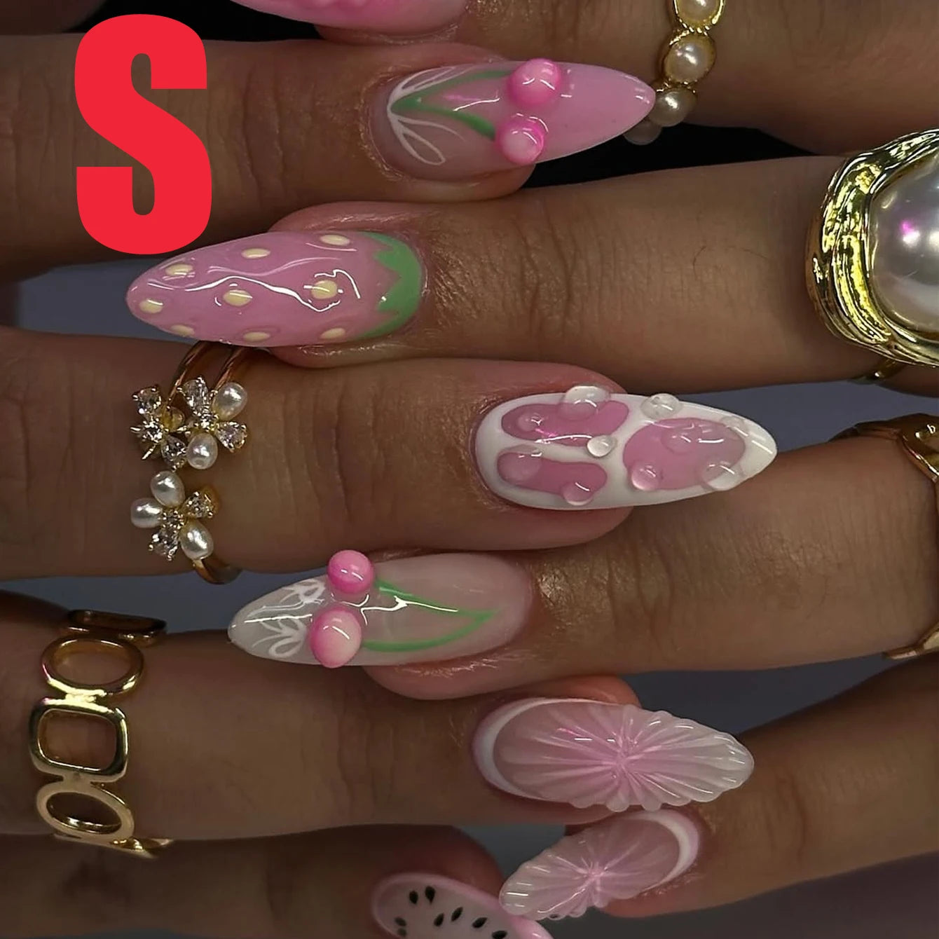 Pressed Nails - Almond Fruit Style Fake Nails