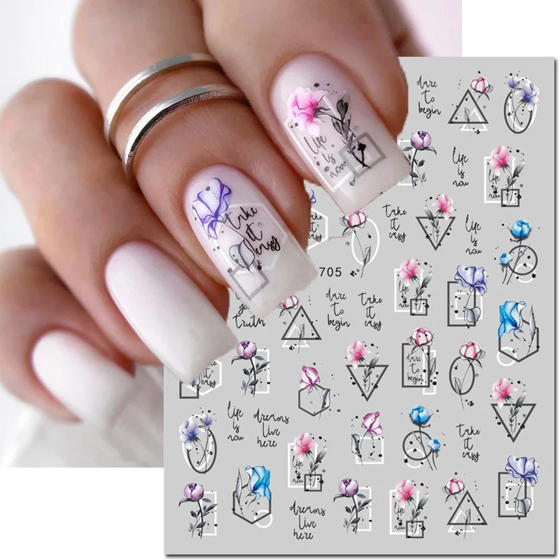 3D Nail Art Decals: Vintage Roses & Butterflies Stickers