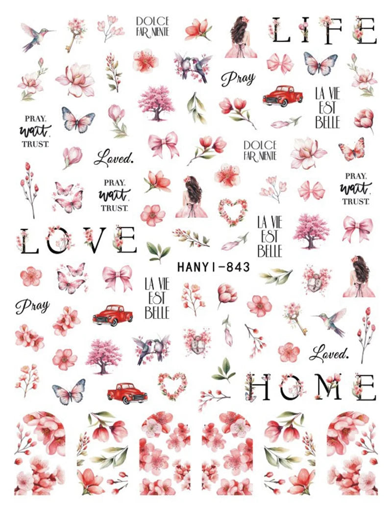 3D Nail Art Decals: Vintage Roses & Butterflies Stickers
