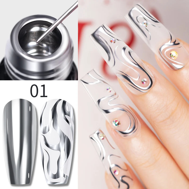 Gel Nail Polish Metallic Liner Gel: Gold & Silver Chrome Nail Polish