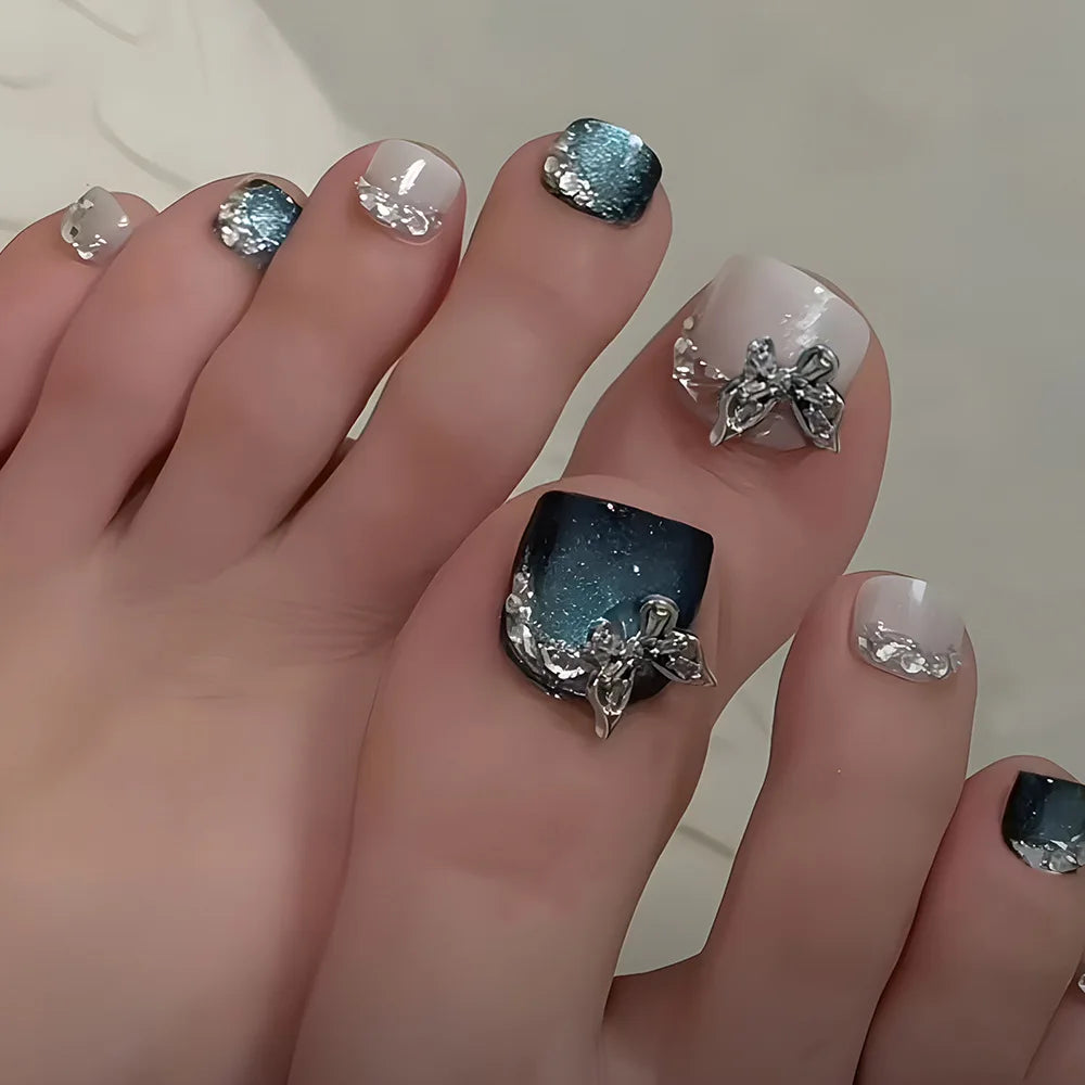 Light Pink Cat's Eye Press On Toenails - 24pcs Korean Style