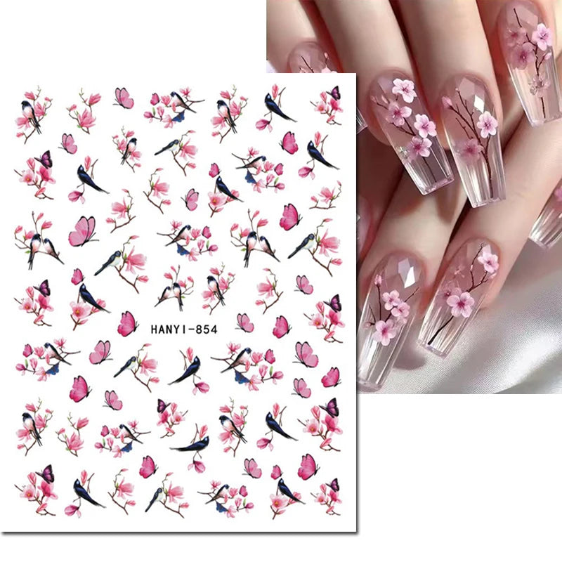 3D Nail Art Decals: Vintage Roses & Butterflies Stickers