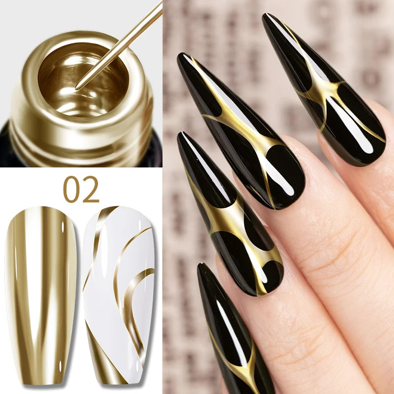 Gel Nail Polish Metallic Liner Gel: Gold & Silver Chrome Nail Polish
