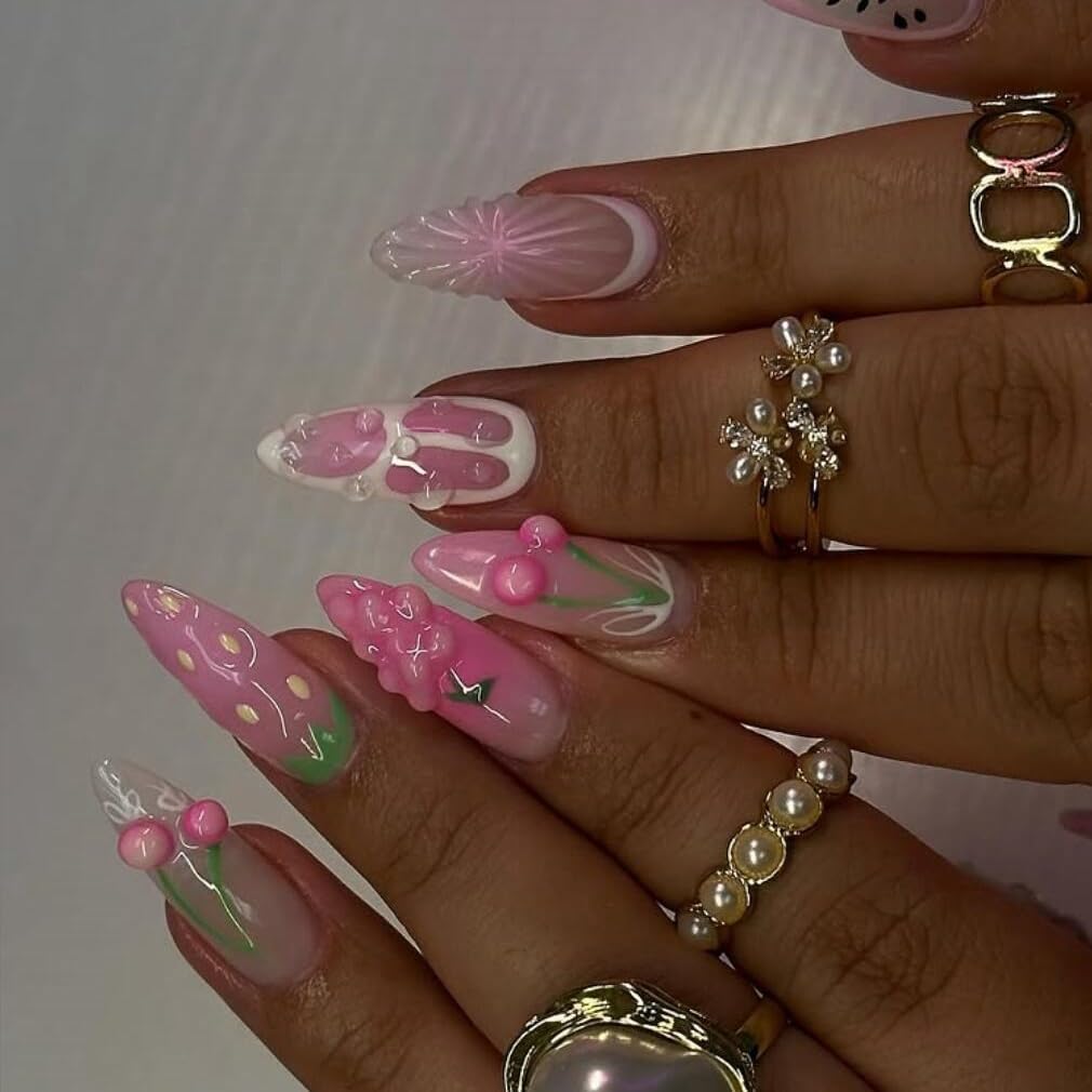 Pressed Nails - Almond Fruit Style Fake Nails