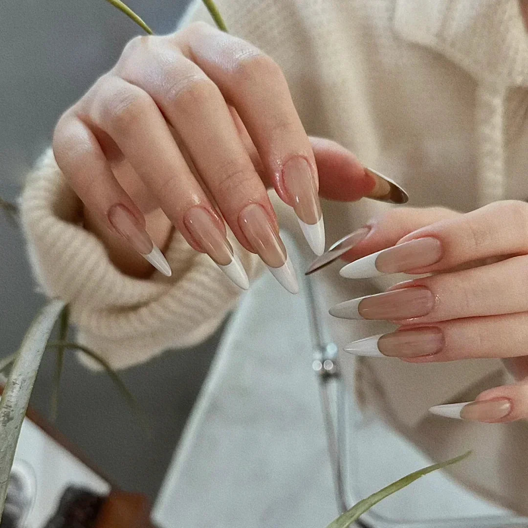 Long Stiletto Almond False Nails - 24Pcs with Glue