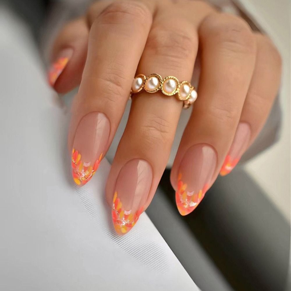 Pressed Nails - Long Almond Gold Glitter French Tips