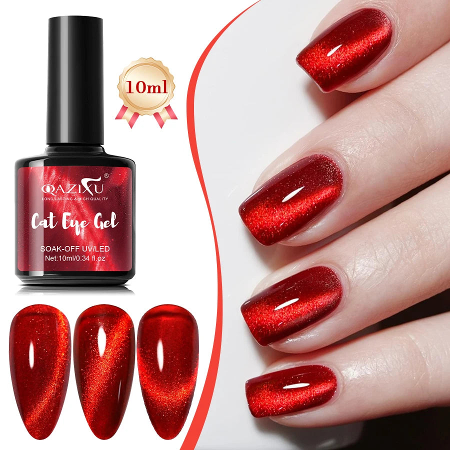 Gel Nail Polish: Cat Eye UV LED Red Pink Glitter Varnish