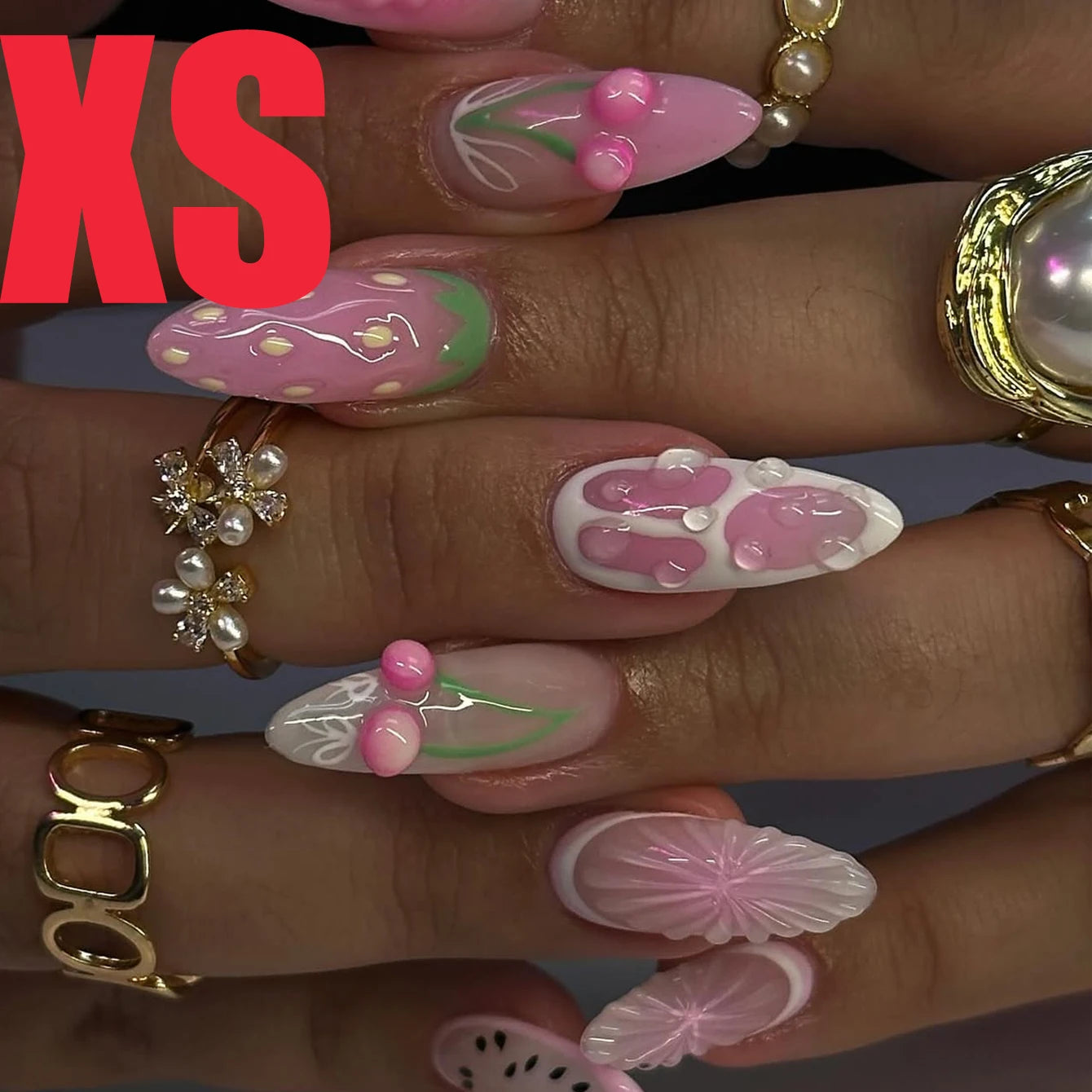Pressed Nails - Almond Fruit Style Fake Nails