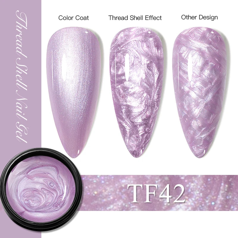 3D Thread Shell Gel Nail Polish - White, Pink, Purple Pearl
