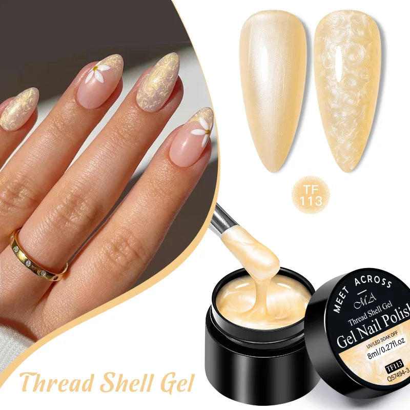 3D Thread Shell Gel Nail Polish - White, Pink, Purple Pearl