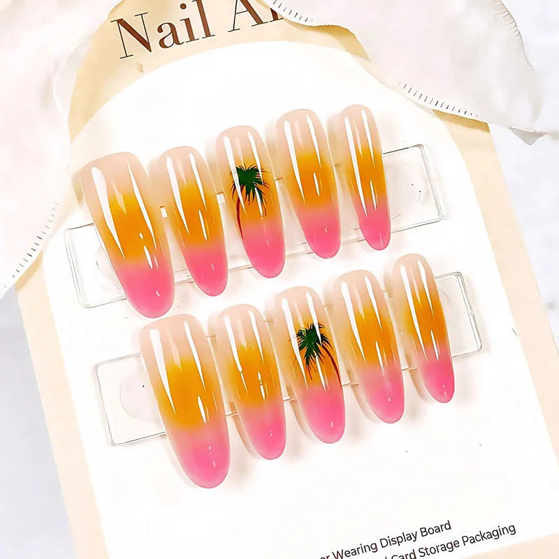 Chinese Poetry Design False Nails - 10Pcs Bamboo Acrylic Set