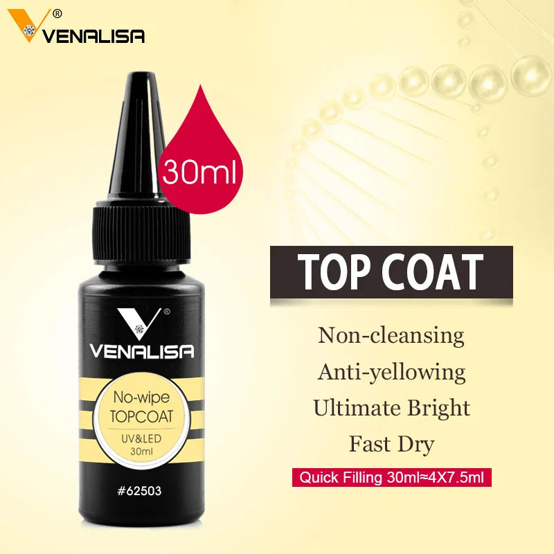Venalisa Refillment 30ml TPO FREE Nail Art Soak Off UV/LED No Wipe Top Coat Base Coat Builder Nail Gel Matt Tempered TopCoat