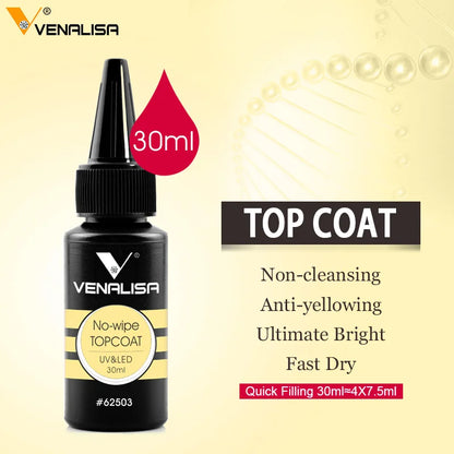 Venalisa Refillment 30ml TPO FREE Nail Art Soak Off UV/LED No Wipe Top Coat Base Coat Builder Nail Gel Matt Tempered TopCoat