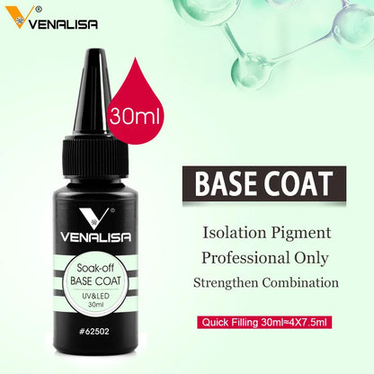 Venalisa Refillment 30ml TPO FREE Nail Art Soak Off UV/LED No Wipe Top Coat Base Coat Builder Nail Gel Matt Tempered TopCoat