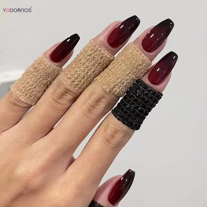 Red Black Gradient Coffin Press-On Nails - 24Pcs