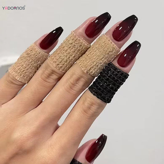 Red Black Gradient Coffin Press-On Nails - 24Pcs