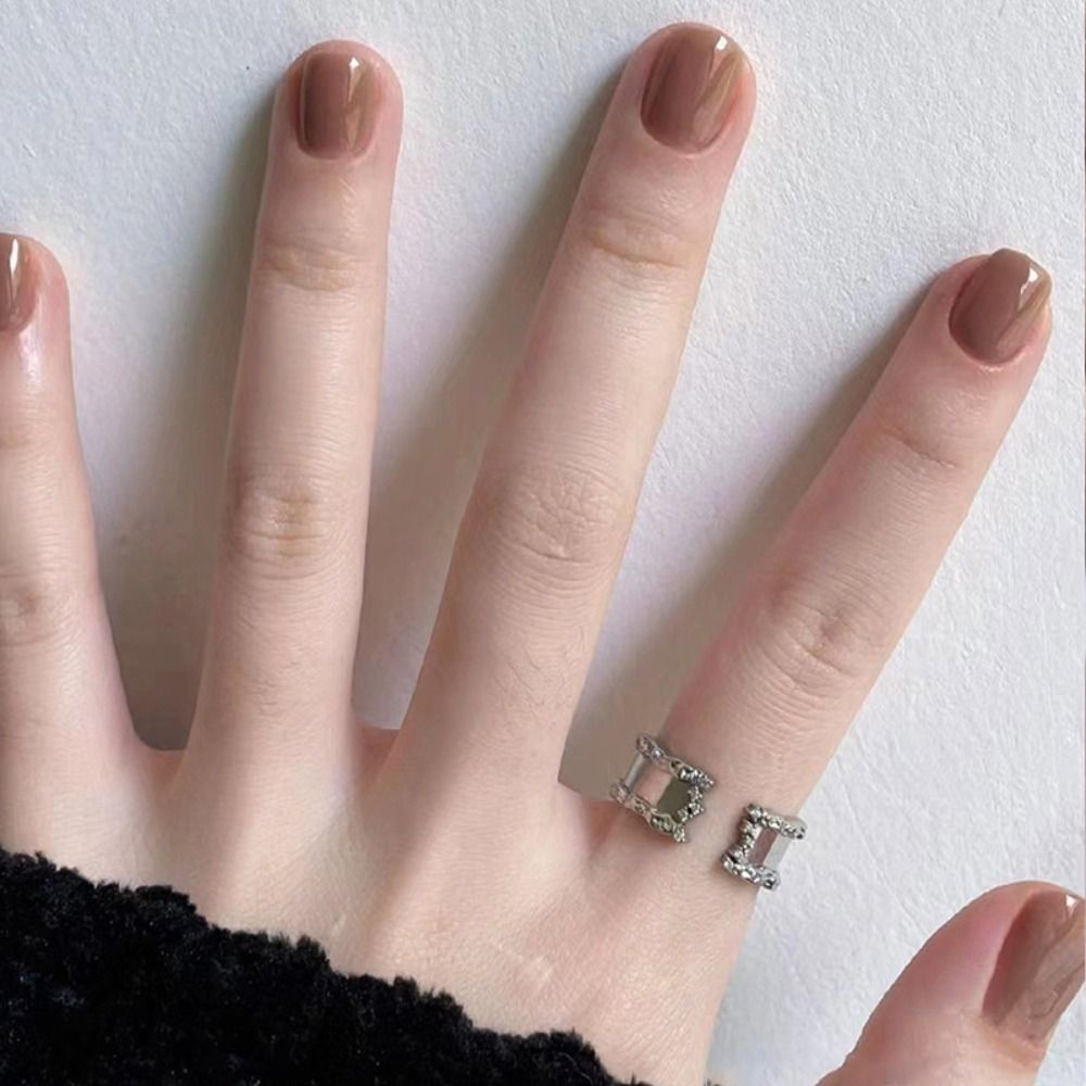 24pcs Short Round French False Nails with Jelly Stickers