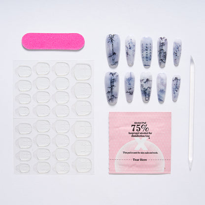 Chinese Poetry Design False Nails - 10Pcs Bamboo Acrylic Set