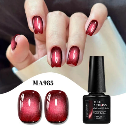 MEET ACROSS Guava & Grape Color Cat Magnetic Gel Green Glass Bead Cat Eye Gel Soak Off UV Gel Nail Art Varnish Salon Home DIY