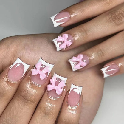 Press-On Nails: French Pink Short Square with Rhinestones