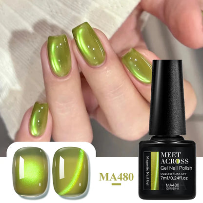 MEET ACROSS Guava & Grape Color Cat Magnetic Gel Green Glass Bead Cat Eye Gel Soak Off UV Gel Nail Art Varnish Salon Home DIY