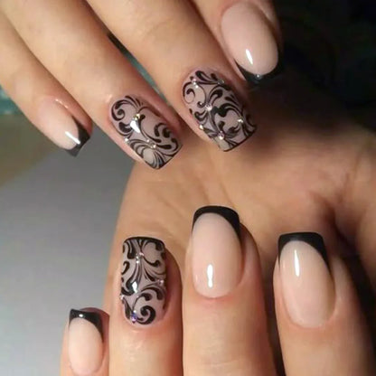 Press-On Nails: French Pink Short Square with Rhinestones