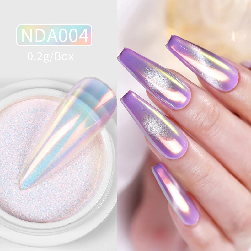 Dip Powder Nails: Bright White Pearl Nail Powder - Mirror Aurora Effect