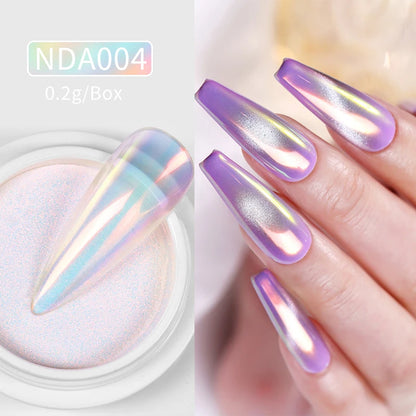 Dip Powder Nails: Bright White Pearl Nail Powder - Mirror Aurora Effect