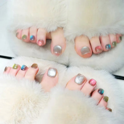 Light Pink Cat's Eye Press On Toenails - 24pcs Korean Style