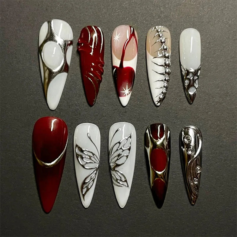 Black Y2K Long False Nails - 24Pcs Almond Cat's Eye Design