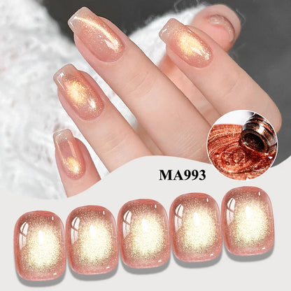 MEET ACROSS Guava & Grape Color Cat Magnetic Gel Green Glass Bead Cat Eye Gel Soak Off UV Gel Nail Art Varnish Salon Home DIY