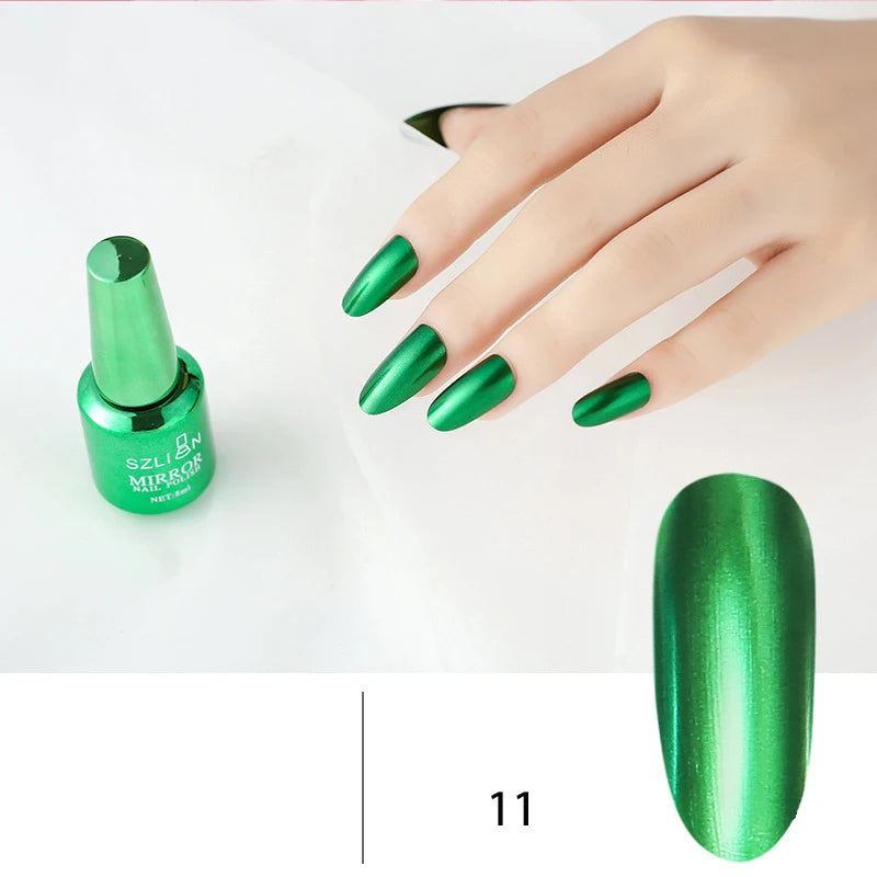 Gel Nail: 12 Colors Mirror Polish - Long-lasting Metallic Nail Gel