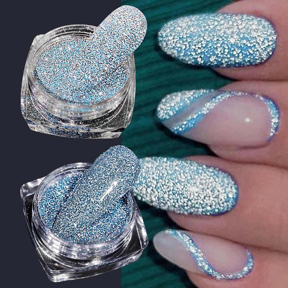 Glittering Nails: Laser Nail Glitter Holographic Powder - Aurora Mirror Dust