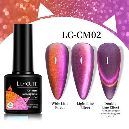 LILYCUTE 7ml Reflective Cat Magnetic Gel Nail Polish Dynamic Double Light Magnet Gel Polish Semi Permanent UV Gel For Nail Art