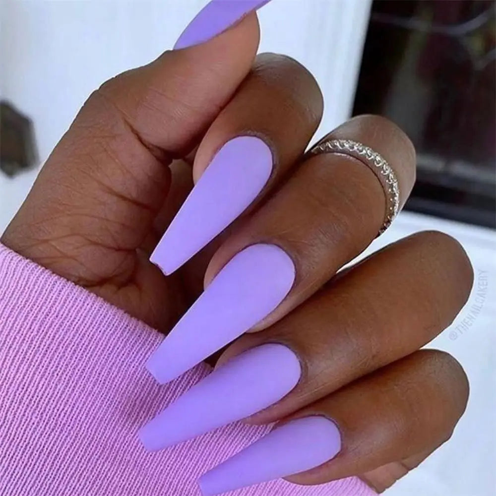 Nail Extension: Coffin Ballerina False Nails Set - 24Pcs Full Cover Tips