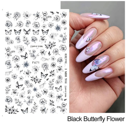3D Nail Art Decals: Vintage Roses & Butterflies Stickers