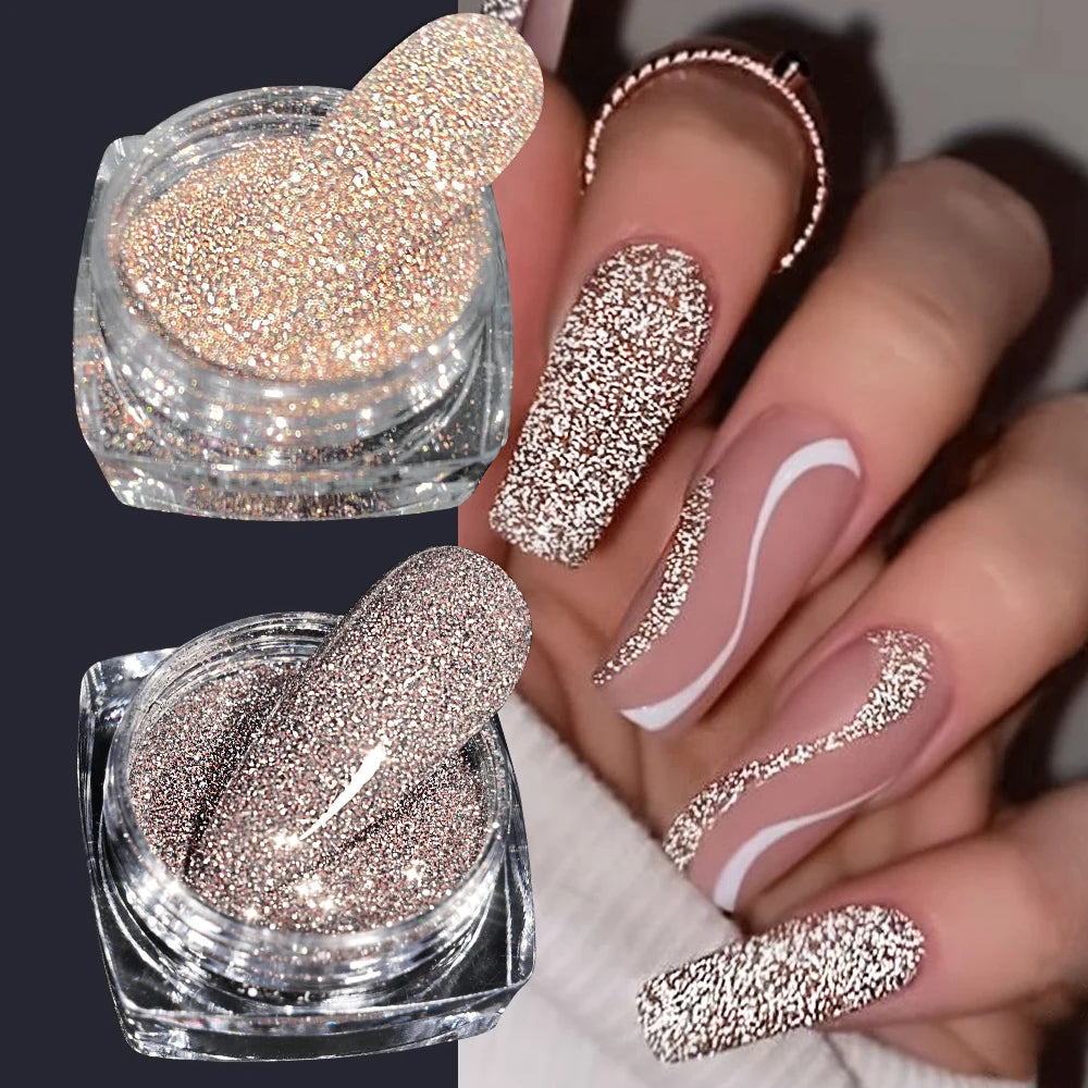 Glittering Nails: Laser Nail Glitter Holographic Powder - Aurora Mirror Dust