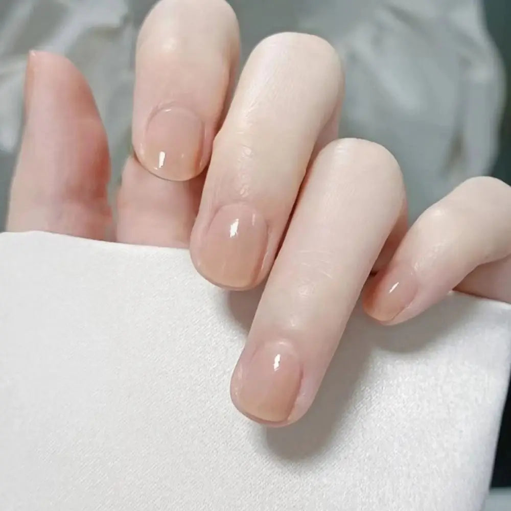 24pcs Short Round French False Nails with Jelly Stickers