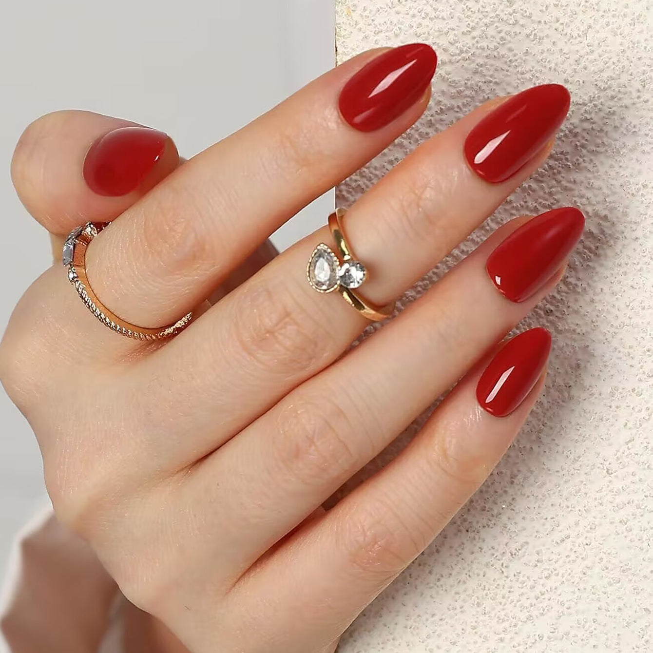Red Almond Fake Nails - 24PCS Elegant Full Coverage