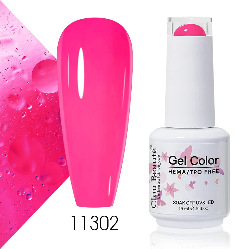 Clou Beaute 15ml Summer Bright Hot Pink Orange HEMA TPO FREE Nail Gel Polish Vernis Semi Permanent Nail Art Pigment Gel Varnish