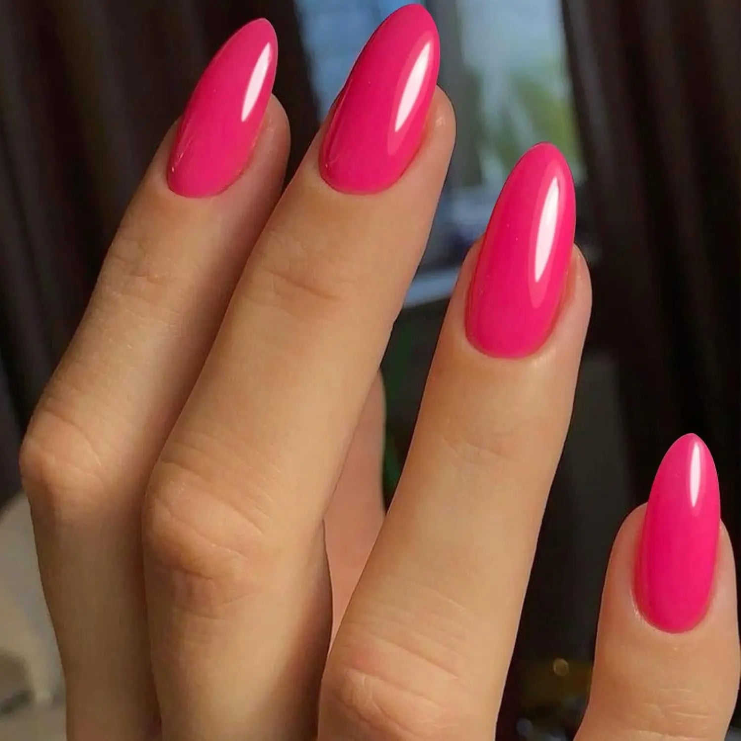 Red Almond Fake Nails - 24PCS Elegant Full Coverage
