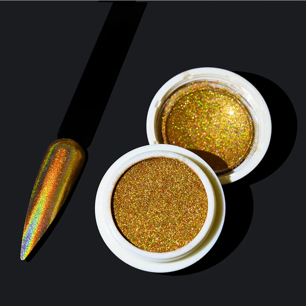 Glittering Nails: Laser Nail Glitter Holographic Powder - Aurora Mirror Dust