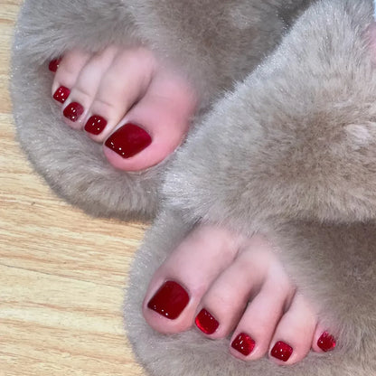 Stylish Pearlescent Nude Toenail Art Shiny Cat Eye Wearable Fake Toenails Chic Toe False Nail Detachable Press on Nail with Glue