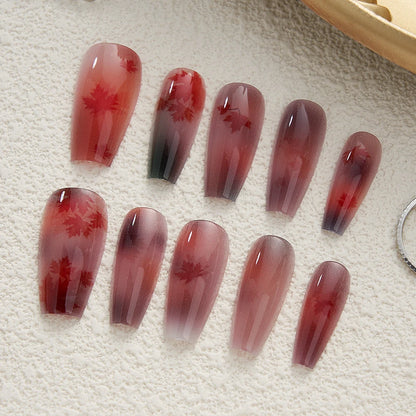 Chinese Poetry Design False Nails - 10Pcs Bamboo Acrylic Set