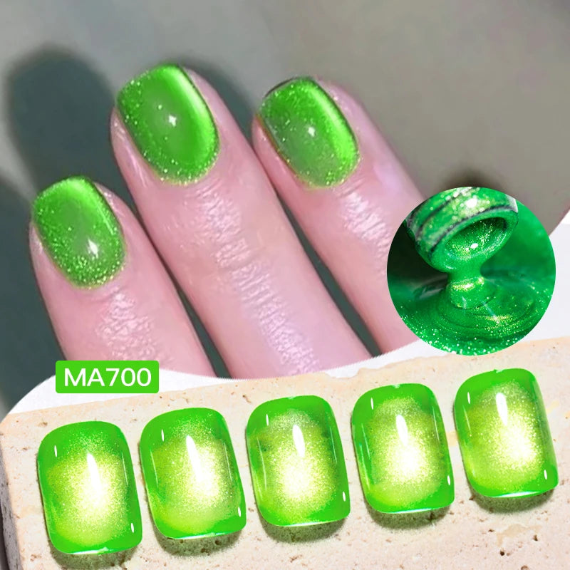 MEET ACROSS Guava & Grape Color Cat Magnetic Gel Green Glass Bead Cat Eye Gel Soak Off UV Gel Nail Art Varnish Salon Home DIY
