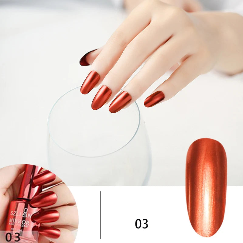 Gel Nail: 12 Colors Mirror Polish - Long-lasting Metallic Nail Gel