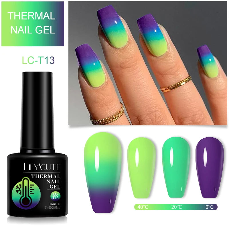 LILYCUTE 7ml Thermal Gel Nail Polish 3 Layers Temperature Color Changing Gel Polish Semi Permanent UV Gel For Nail Art Manicure