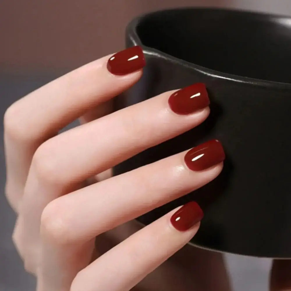 24pcs Short Round French False Nails with Jelly Stickers